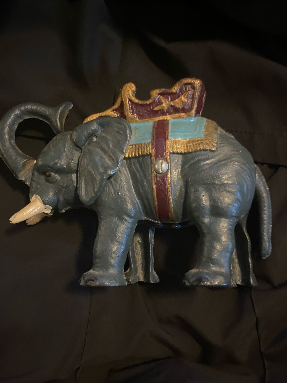 Vintage-Cast Iron Mechanical Blue Elephant-Bank